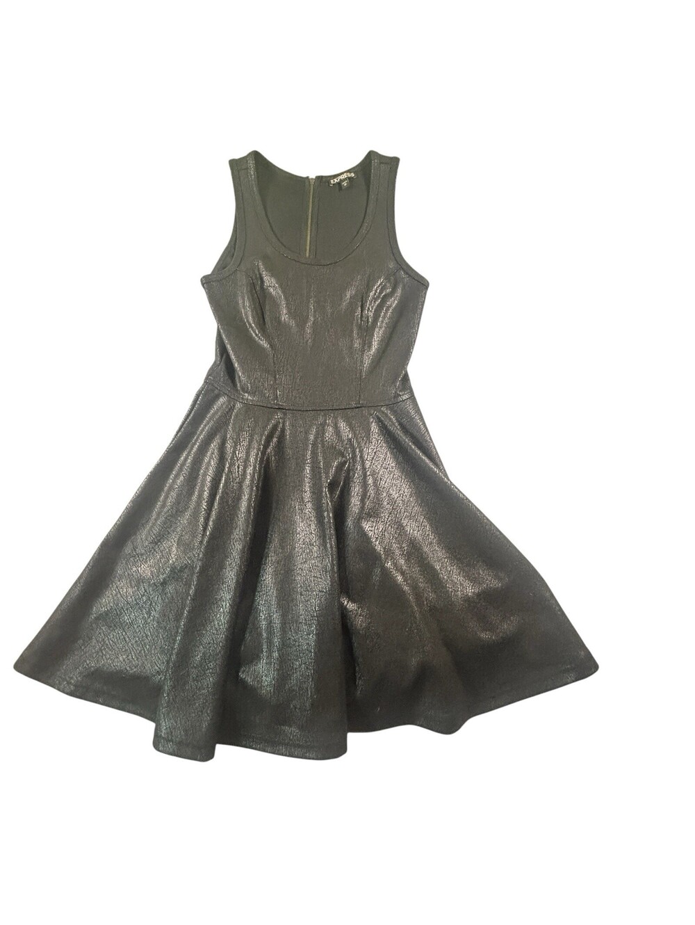 Express Black Faux Leather Skater Dress Tank Top Zipper XS
